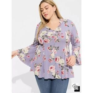 Torrid Womens Fit & Flair Rayon Floral Romantic Slub Button Front Top XXL